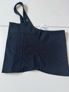 American Eagle Outfitters Black Ribbed One-Shoulder Tank Top